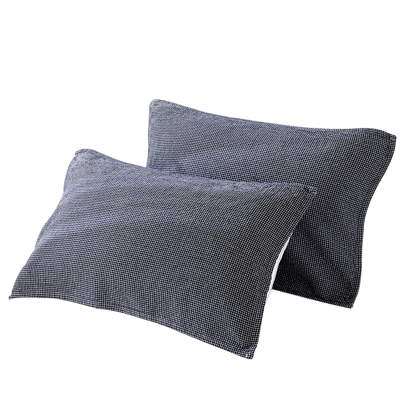 莎舍纯棉纱布日式枕巾全棉格子男女学生单人枕头巾一对装加厚家用