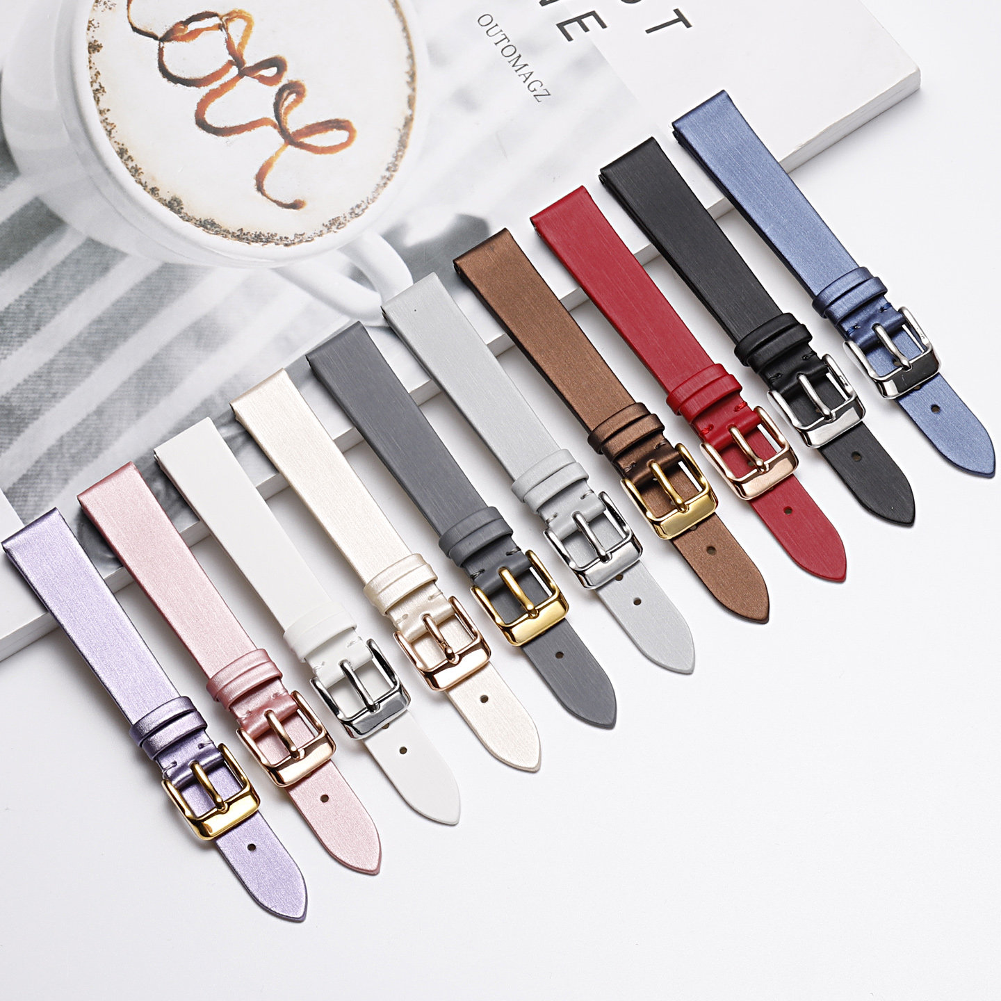 适配欧米茄蝶飞表带女款真皮典雅针扣百达翡丽绢丝手表带14 16mm图片