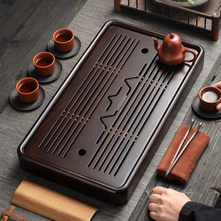 高端黑檀木实木茶盘储水式干泡台家用茶杯托盘蓄水功夫茶具小茶台