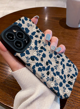 DZ华鹃适用苹果17手机壳Air新款iPhone16潮牌15promax油画蓝色碎花14plus硅胶13pro个性12高级11小众软壳防摔