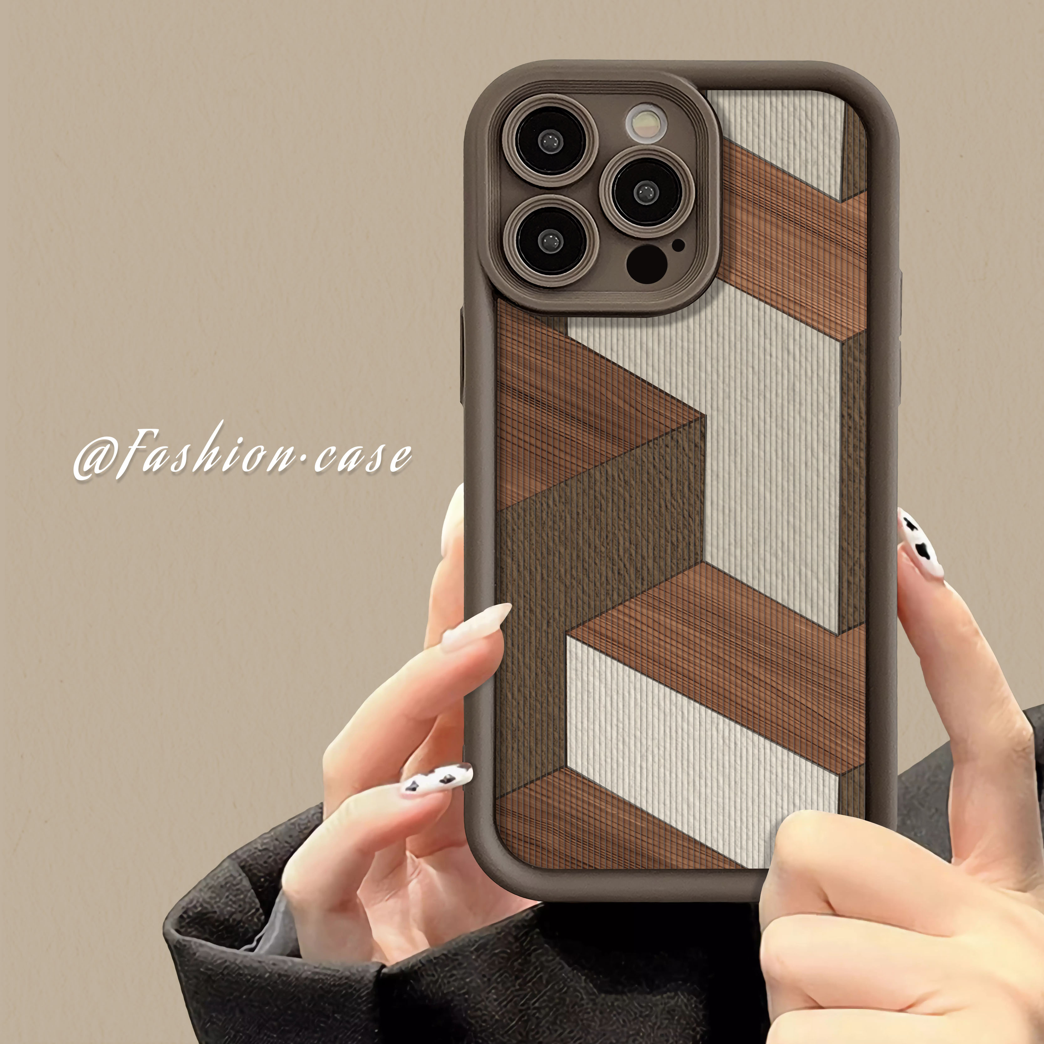 焦糖色拼接木纹阶梯壳适用全包