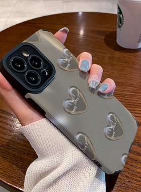 DZ适用苹果15promax手机壳新款iPhone15硅胶14plus潮牌13pro全包12防摔11高级xsmax女款8灰色英文爱心7小众套