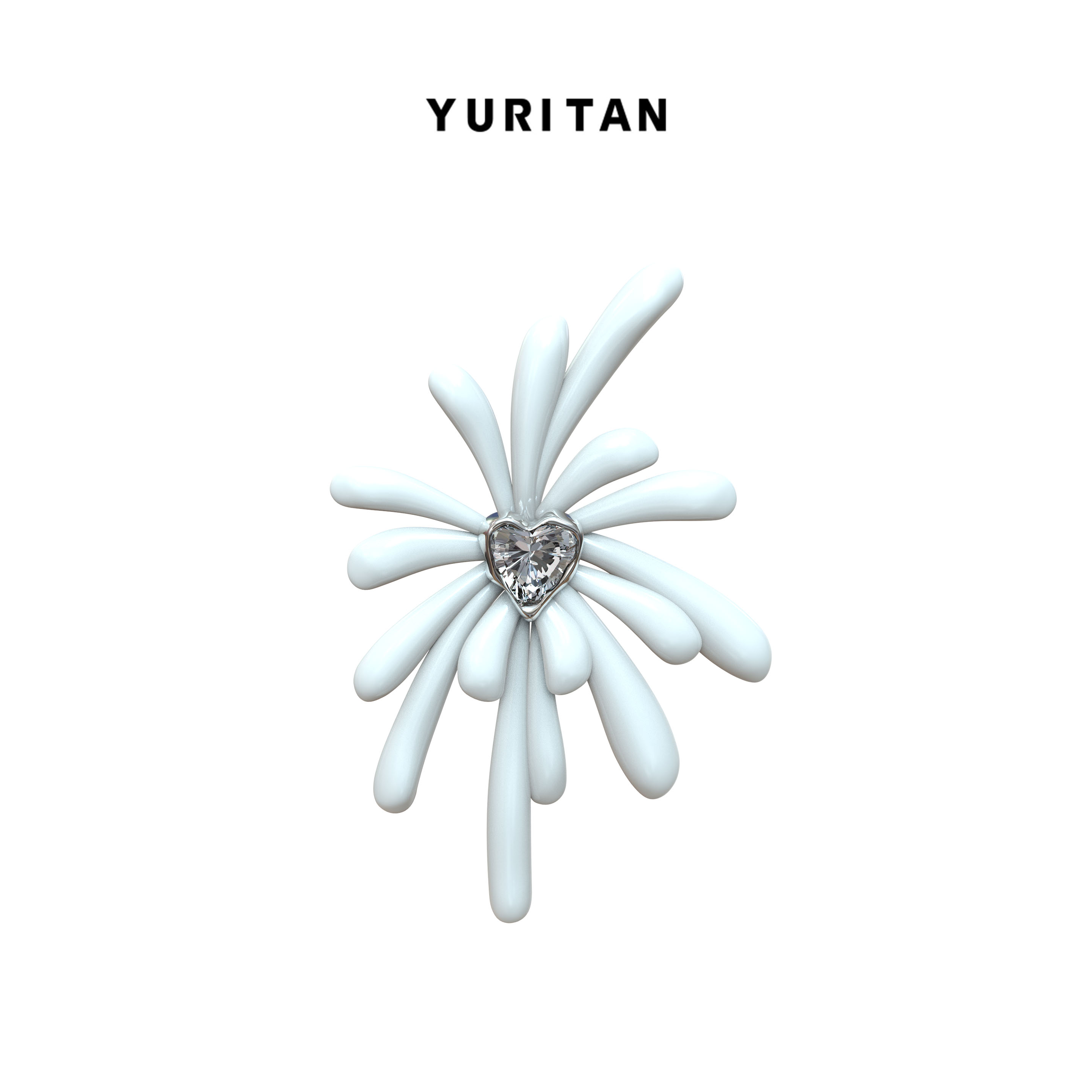 YURITAN白色花朵单只耳骨夹