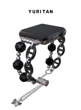 YURITAN黑色陶瓷猪鼻扣黑玛瑙手表链适配iwatch苹果系列智能手表