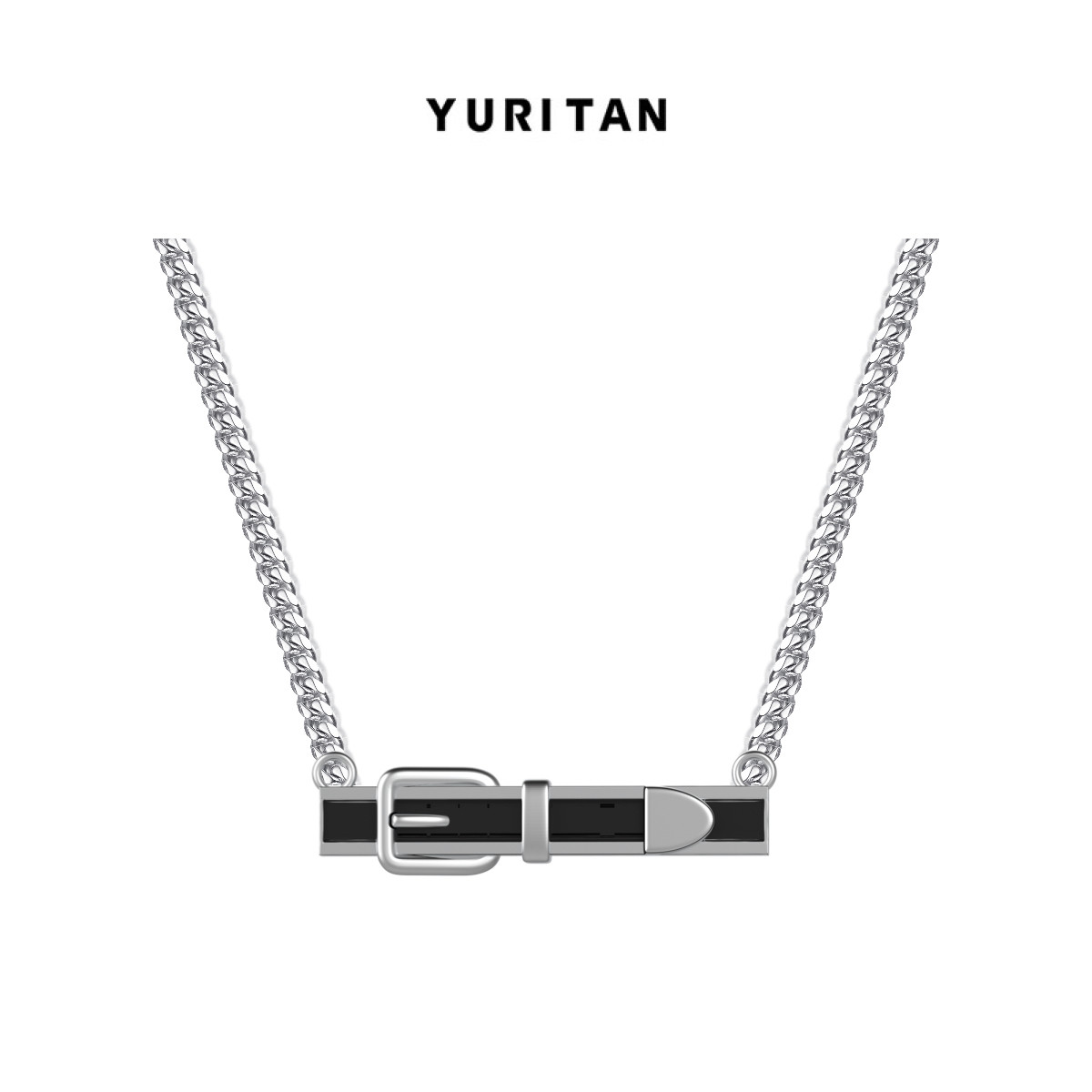 YURITAN春夏新款皮带扣黑釉吊坠项链甜酷风情侣款项链