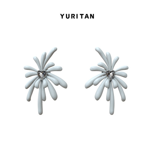 YURITAN甜美系白色花银针耳钉