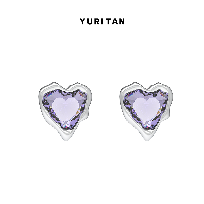 yuritan紫色心钻耳钉新生系列