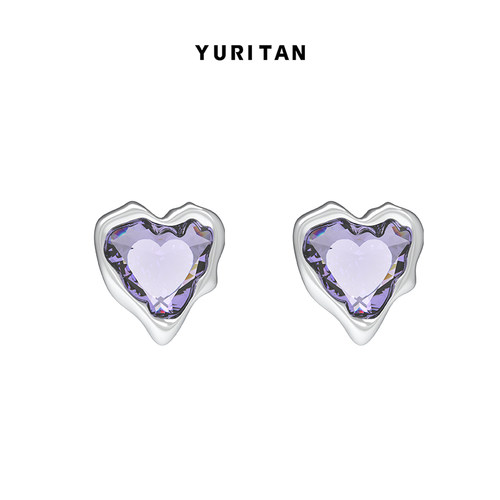 yuritan紫色心钻耳钉新生系列