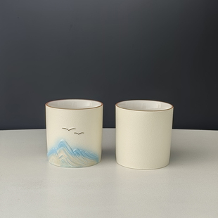 创意远山主人杯单个功夫茶杯家用待客喝茶个人专用大号陶瓷品茗杯