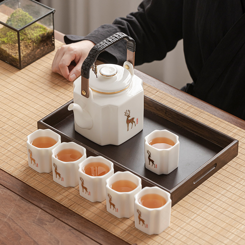 功夫茶具套装一壶六杯2024新款大容量中式羊脂玉泡茶壶茶杯礼盒装