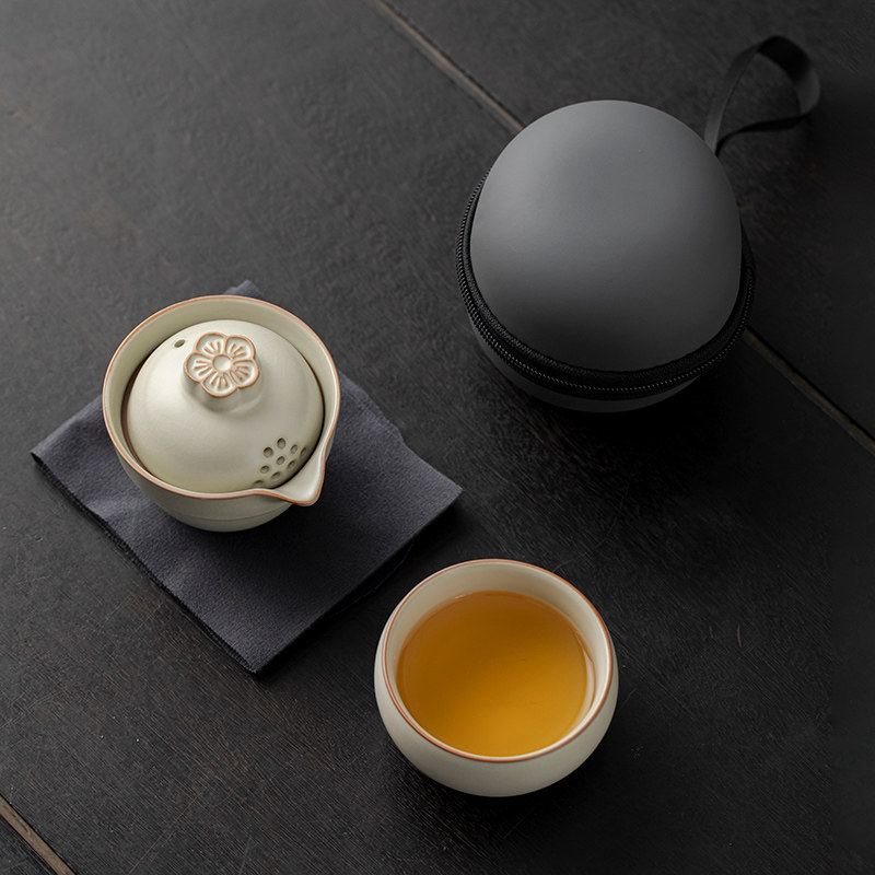 汝窑盖碗茶杯一壶一杯个人专用主人杯单人茶壶户外茶具便携小套装