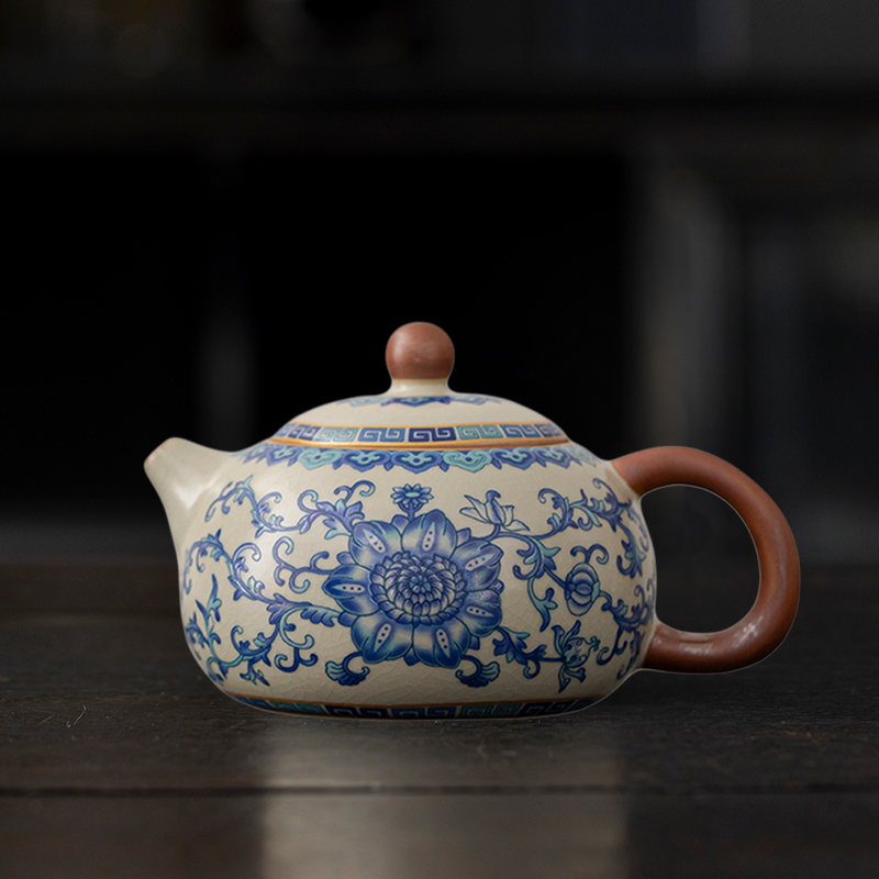 青花汝窑开片可养家用复古小茶壶