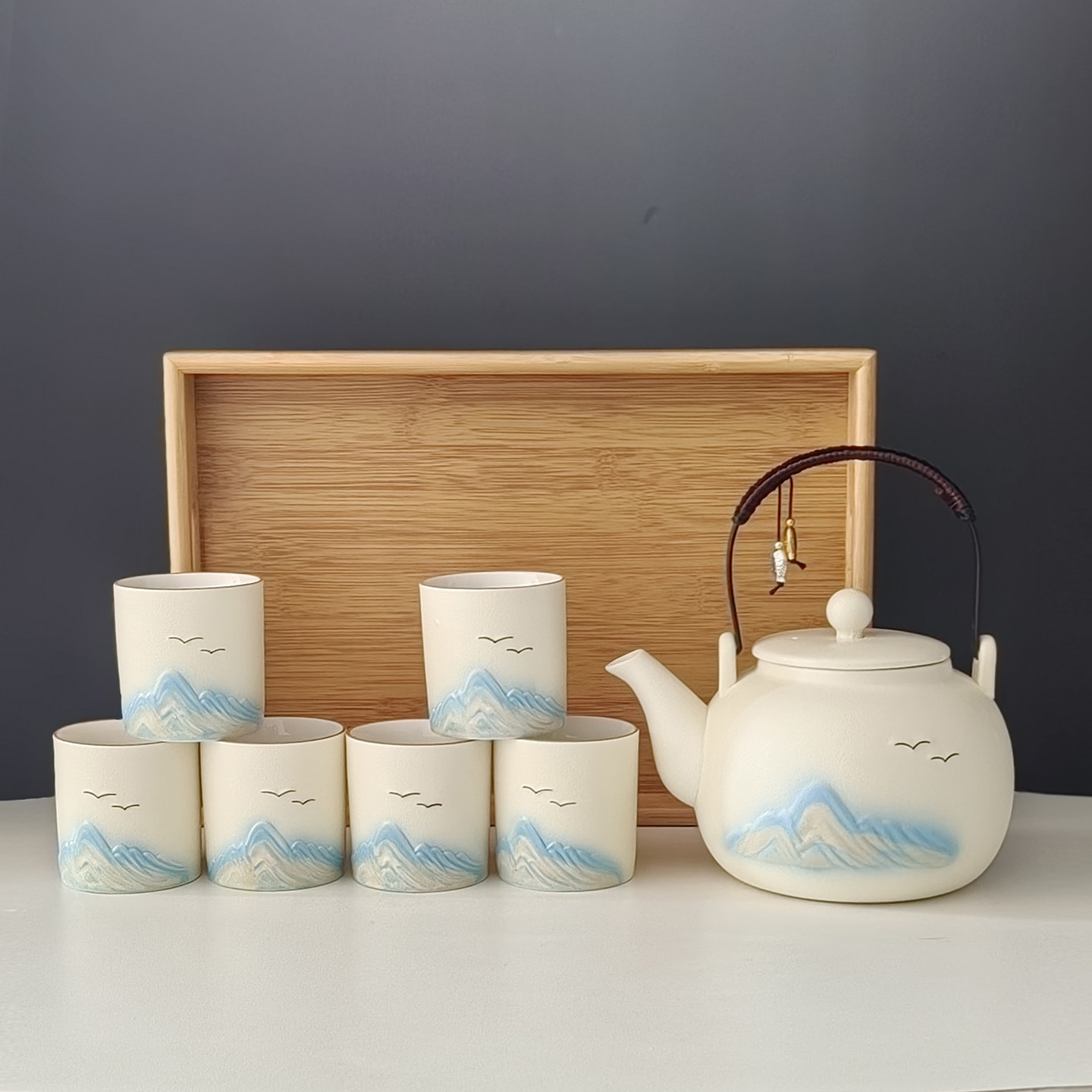 提梁壶一壶六杯大容量功夫茶具套装中式陶瓷茶壶茶杯泡茶专用一套,餐饮具,功夫茶具,淘宝优惠券,粉丝福利购,淘宝优惠卷