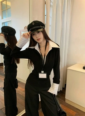 MR【原版做法】假两件拼接翻领针织衫女冬季设计感收腰修身百搭上