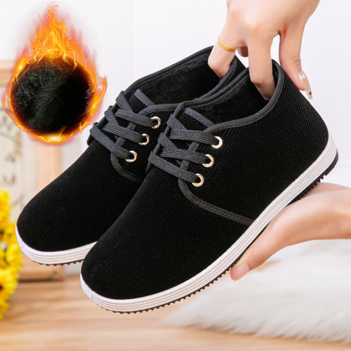 2025冬季新款加绒男女棉鞋老式条绒棉靴加厚保暖妈妈鞋老北京布鞋