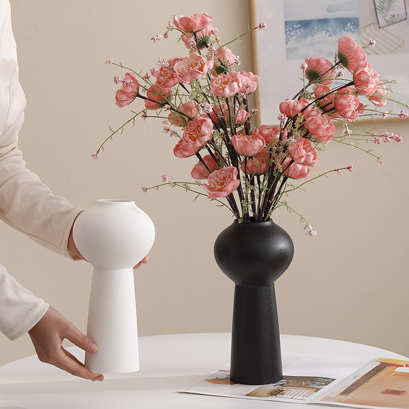 白色陶瓷花瓶摆件客厅插花仿真花酒柜2025新款摆设高级感现代简约