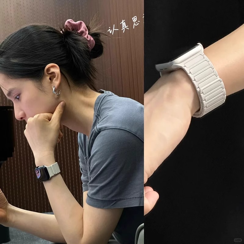 张婧仪同款适用苹果s11新款s10手表表带iwatch9腕带applewatchs11磁吸硅胶series8版春夏时尚高级感7女款表链