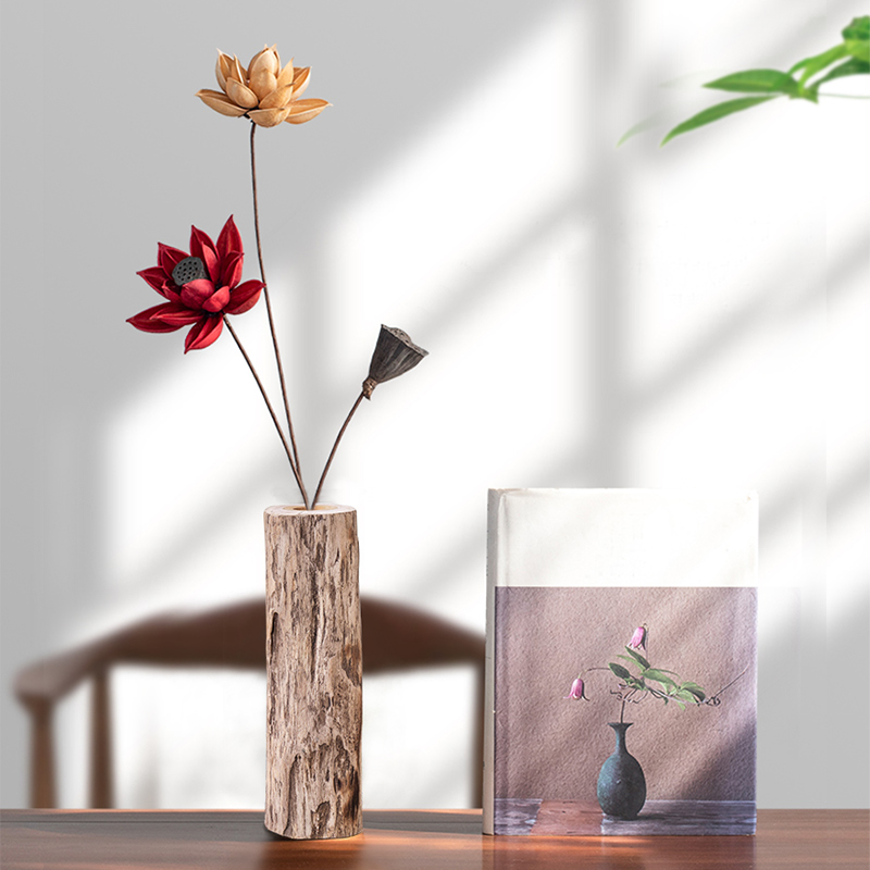 根雕摆件客厅复古茶台茶艺木头小花瓶原木中式禅意茶室茶桌装饰品