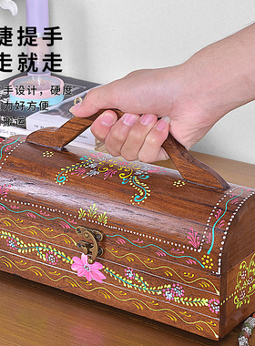 2023新款首饰盒带锁覆古实木收纳盒木盒新中式耳环项炼戒指饰品盒