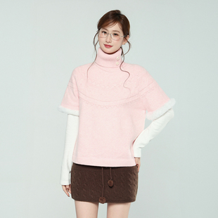宽松保暖上衣 时尚 实拍实价韩系设计感高领半袖 针织上衣女秋冬新款