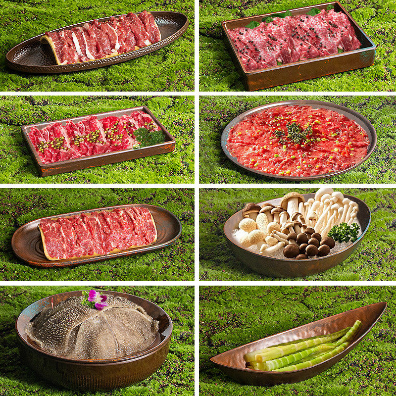 创意山野火锅配盘子鲜切吊龙藤椒牛肉盘木姜子牛肉盘毛肚盘菌菇盘,餐饮具,盘,淘宝优惠券,粉丝福利购,淘宝优惠卷