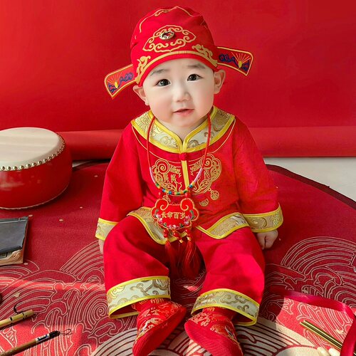 宝宝满月百天抓周婴儿唐装