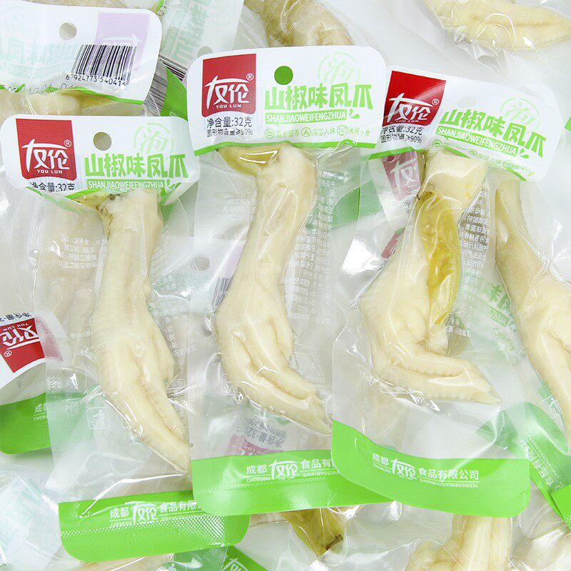 友伦张记泡椒凤爪32g山椒鸡爪单个即食四川风味解馋休闲小吃零食