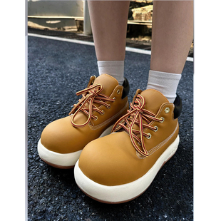 增高大头短靴男 可爱Q版 大黄靴女款 2024新款 春秋英伦风马丁靴爆款