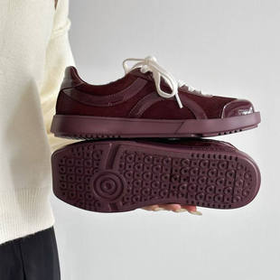 【巅封之作】李兰迪同款圆方不对称训练鞋女款漆皮马毛拼接德训鞋