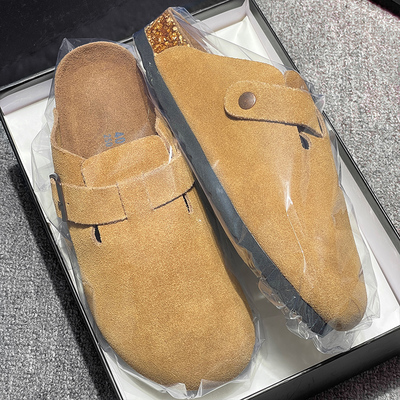 香港高端真皮勃肯鞋男女款夏季2025新款情侣增高半拖穆勒包头拖鞋