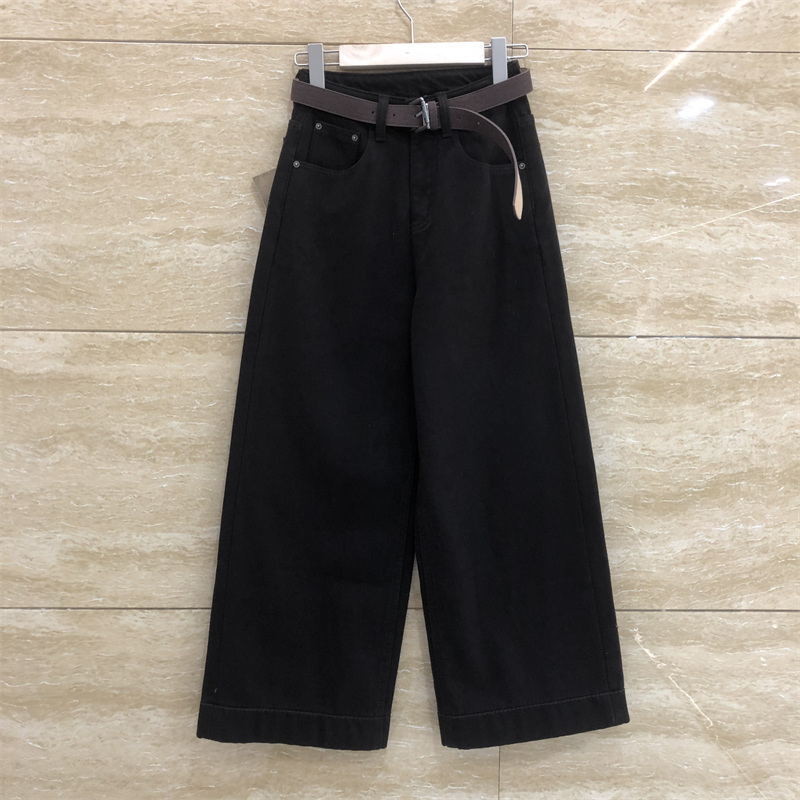 爆犀牛A25851-1咖啡色阔腿直筒腰带宽松显瘦加绒牛仔裤女冬季新款