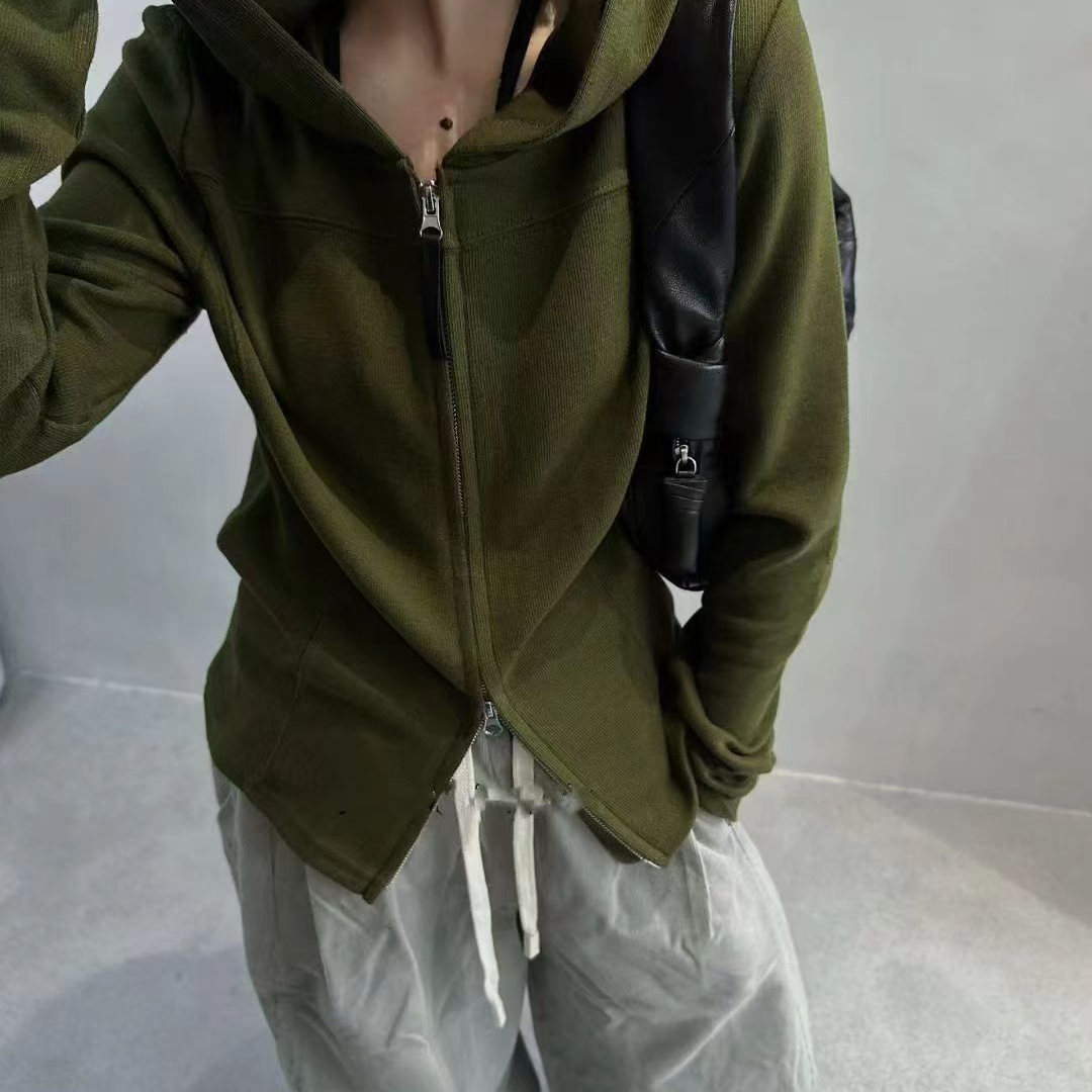 褶皱连帽双拉链长袖卫衣女2025秋季新款宽松休闲时尚百搭上衣潮