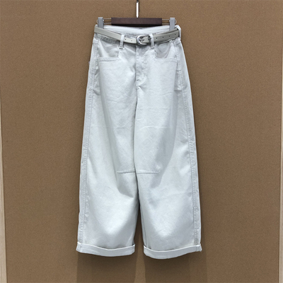欧洲站正品石灰白阔腿牛仔裤女装