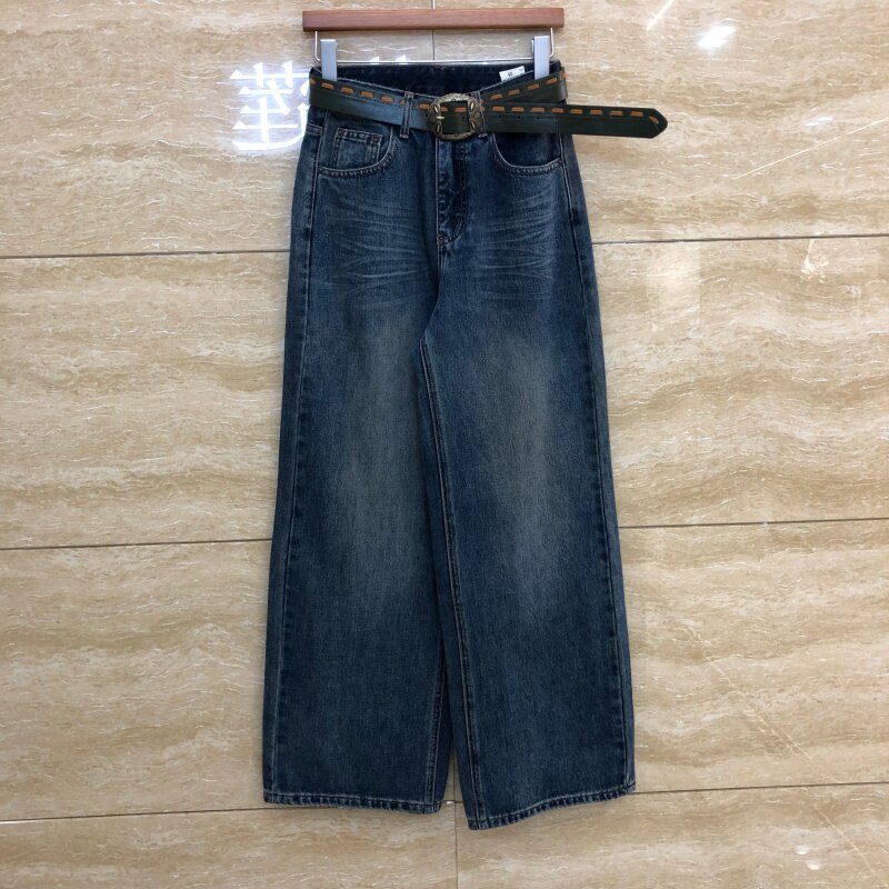 欧洲站撞色阔腿显瘦秋冬牛仔裤女