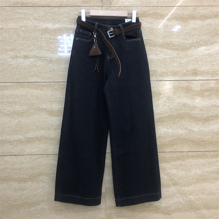 欧洲站经典蜂巢6718腰带挂件直筒宽松普洗黑蓝加绒牛仔裤女冬季款