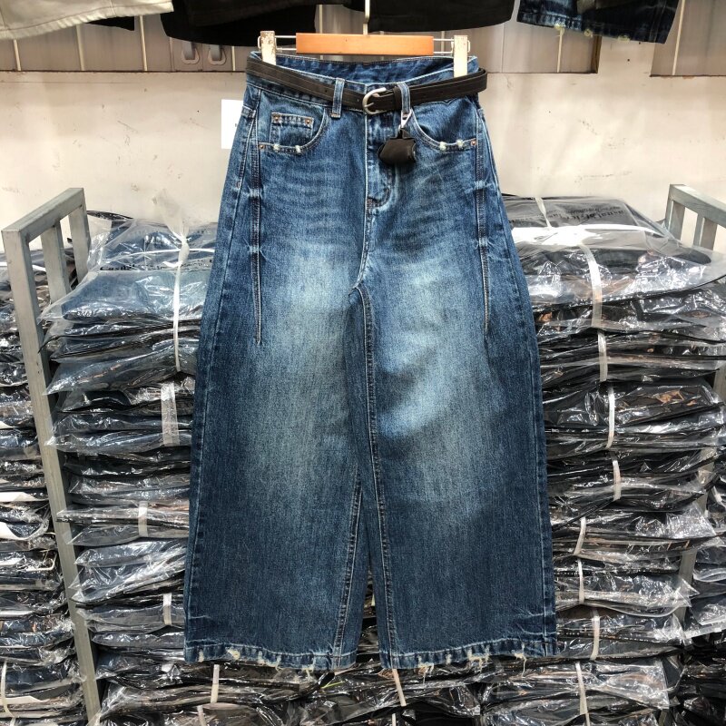 复古显瘦百搭牛仔阔腿裤女早秋款