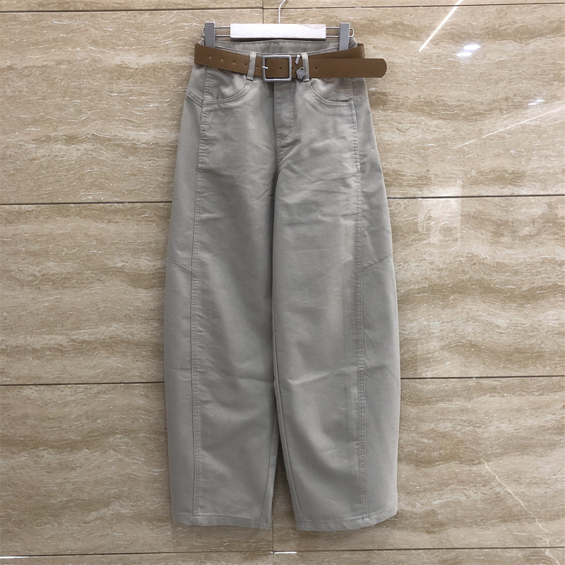 进度非常6848欧洲站卡其色弯刀宽松显瘦腰带简约袋盖纽扣春装长裤