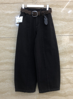 七彩女孩9851咖啡色弯刀波浪腰带设计感弧度袋盖欧洲站牛仔裤冬款
