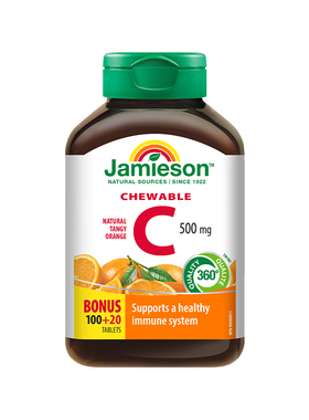 Jamieson健美生维生素C咀嚼片500mg120片蜜桃无糖VC提高免疫力