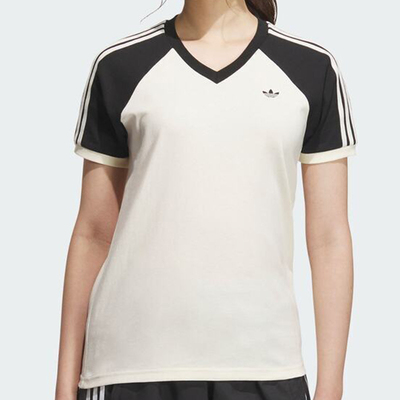阿迪三叶草女子V NECK TEE运动短袖T恤KF0316