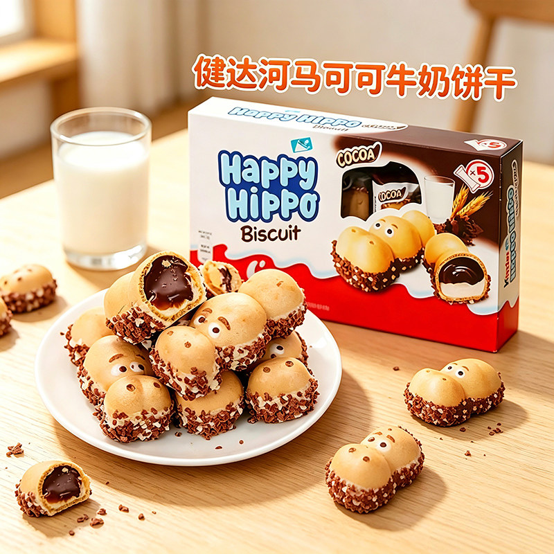费列罗健达快乐河马牛奶可可威化夹心巧克力儿童零食饼干【临期】