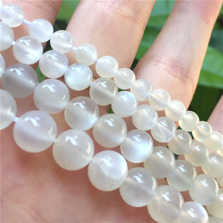 天然白月光石半成品散珠圆珠 单珠半成品 diy水晶手链项链配件