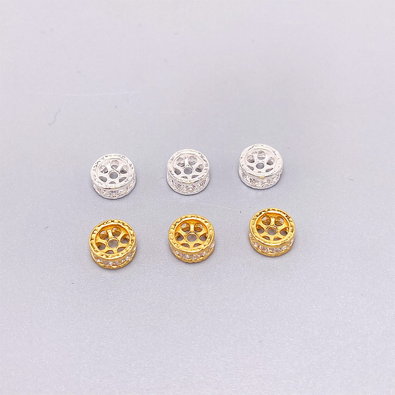 s925纯银白金镶钻车轮隔片垫片手工diy隔珠手链串珠配饰材料批发