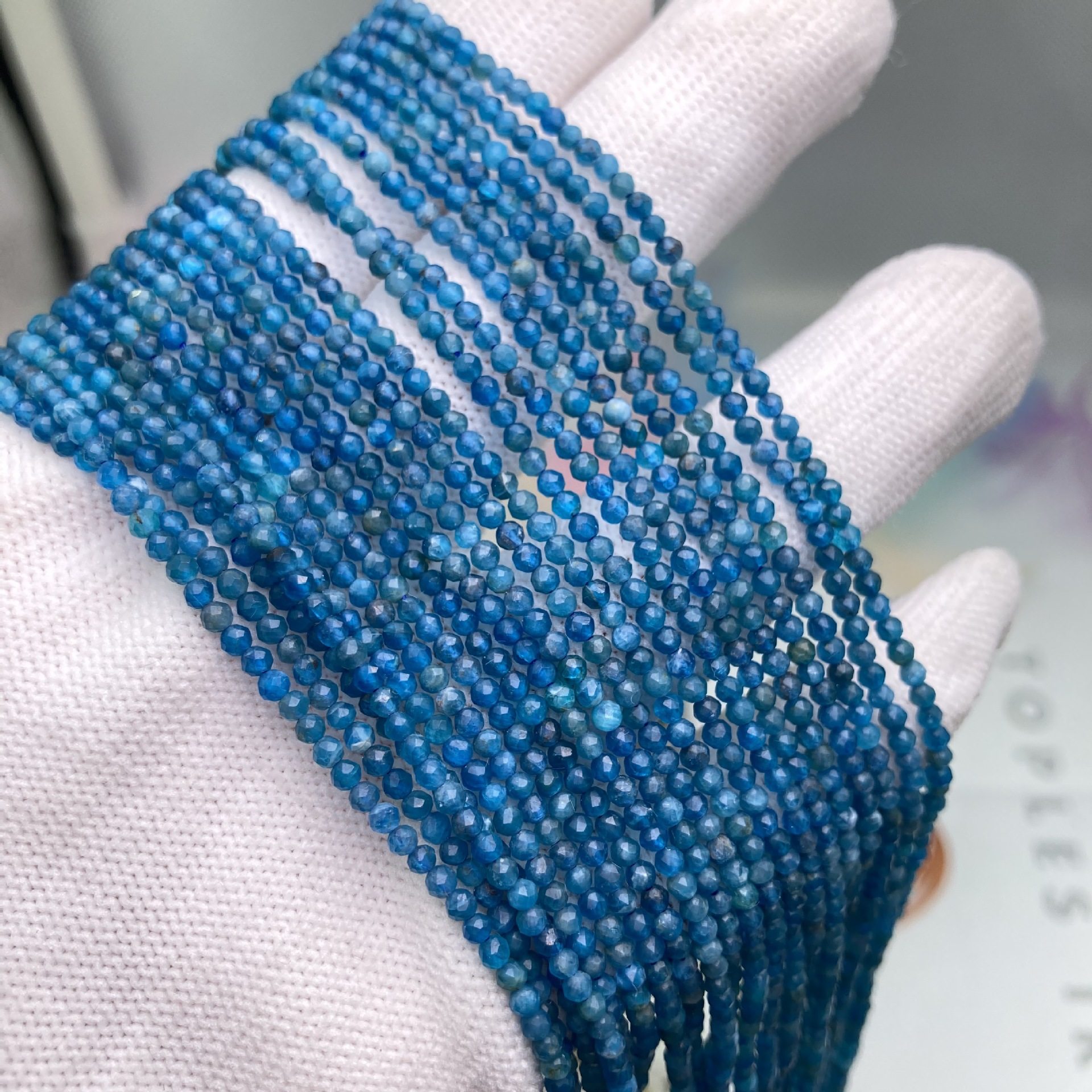 天然保真蓝磷灰切面 2mm刻面小切面切角度散珠饰品配件珠串