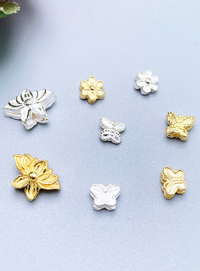 S925纯银蝴蝶花圆珠隔珠DIY