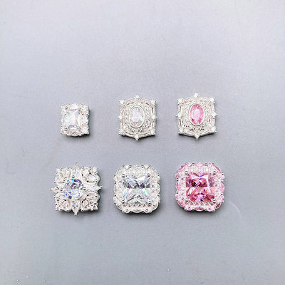 S925纯银微镶白粉锆石方块隔片车轮扁珠diy手工材料饰品银饰配件