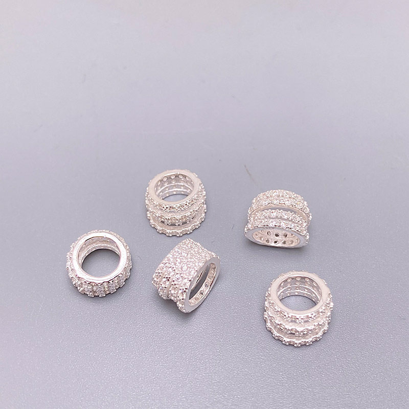 s925纯银白金镶钻大孔车轮隔片垫片手工diy隔珠手链串珠配饰材料