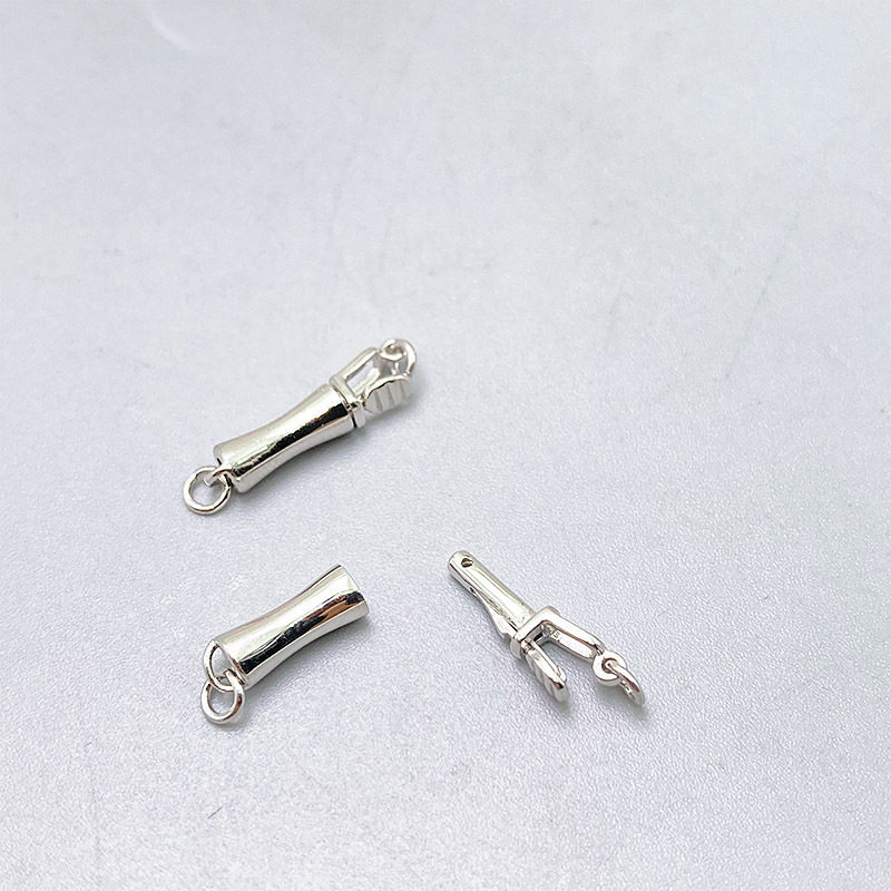 S925纯银扣子收尾竹节单排扣diy珍珠配件手链串珠搭扣银饰配件