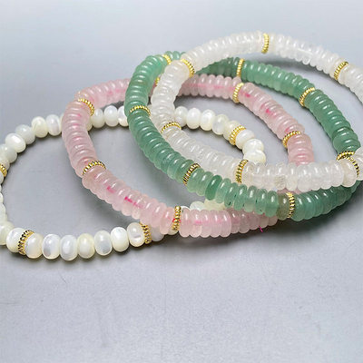 天然水晶算盘珠隔片药片手串白玉白贝母粉水晶配件手串情侣款