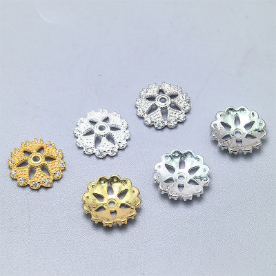 S925镶钻花托银素银白金金色隔片空托手链diy材料手工纯银饰配件